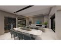 Open-concept dining area with a long table adjacent to a wine cellar and a view to the living room at 7047 Nomi Ct, Las Vegas, NV 89120
