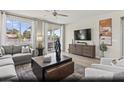 Stylish living room with large windows, modern furniture, and an open floor plan at 2615 Regency Cove Ct # Lot 13, Las Vegas, NV 89121