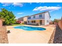 A backyard featuring a refreshing pool, beautiful landscaping, and ample space for outdoor enjoyment at 7857 Midnight Ride St, Las Vegas, NV 89131