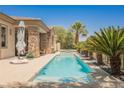 Backyard pool with spa, palm trees and a covered patio, perfect for relaxation and entertaining at 3042 Soft Horizon Way, Las Vegas, NV 89135