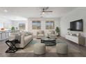 Stylized living room featuring modern furnishings, neutral tones, and abundant natural light at 7124 Sayonara Vista St, North Las Vegas, NV 89084