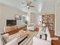 Bright living room features a ceiling fan, hardwood floors, and modern furnishings at 3053 Monroe Park Rd, Henderson, NV 89052