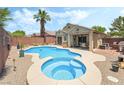 Inviting backyard featuring a sparkling pool, spa, and patio area, perfect for outdoor entertaining and relaxation at 3495 Eagle Bend St, Las Vegas, NV 89122