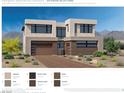Modern two-story home in desert landscape with a two-car garage featuring dark bronze trim at 4846 Shady Ridge Dr, Las Vegas, NV 89135