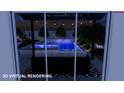 Virtual backyard view featuring a pool, spa, patio furniture, and desert landscaping, perfect for outdoor entertaining at 10239 Meandering Dell Ave, Las Vegas, NV 89166