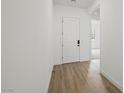 Bright hallway featuring wood-look floors and a white front door at 346 Tigullio Ave, Henderson, NV 89011