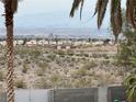 Panoramic view of the city skyline from an elevated desert landscape framed by palm trees, showcasing the community at 156 N Parawan St, Henderson, NV 89015