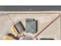 Aerial view showing the property boundaries and the layout of the new construction home and detached garage at 7118 Painted Skyline St, Las Vegas, NV 89118