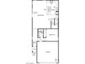 A detailed floorplan illustrating the layout of the first story with garage, great room, kitchen and bedroom at 7341 Daly Grove St, Las Vegas, NV 89113