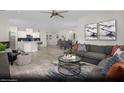 Spacious living room with modern decor, with open concept to kitchen and dining at 314 S Parawan St # Lot 13, Henderson, NV 89015