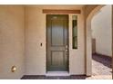 Modern front door with sleek hardware and sidelight, complemented by a neutral exterior at 348 Andy Wheeler Dr, Henderson, NV 89011