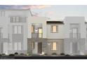 Modern townhome architecture with stone and stucco exterior, multi-level balconies and neutral color palette at 5765 Crenellated St # Lot 59, Las Vegas, NV 89148