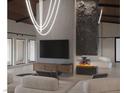 Cozy living room with statement lighting fixture, a modern fireplace, and comfortable, stylish seating at 2935 Montessouri St, Las Vegas, NV 89117