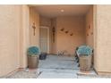 Inviting front porch with decorative potted plants and wall art at 6061 Moonlight Sonata Ave, Las Vegas, NV 89122