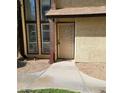 Close up of a townhome entrance featuring xeriscape and unique security door at 513 Kristin Ln, Henderson, NV 89011