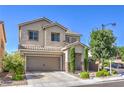 A well-maintained two-story home with manicured shrubs, a two-car garage, and tile roofing at 9113 Sea Mink Ave, Las Vegas, NV 89149
