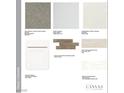 Sample board highlighting various finish options for the home, including flooring, countertops, and cabinetry at 58 Via Montoro, Henderson, NV 89015