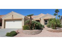 Single-story house with a two-car garage and landscaped front yard at 10732 Cedar Creek Ave, Las Vegas, NV 89134