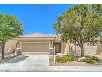 Inviting single-story home features a two-car garage, well-maintained landscaping, and a charming facade at 7625 Fieldfare Dr, North Las Vegas, NV 89084