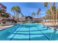 Inviting community pool surrounded by mature palm trees and lounge chairs for resident relaxation at 700 Carnegie St # 2621, Henderson, NV 89052