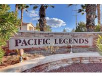 Stone sign with 'Pacific Legends' marking the entrance to the residential community at 1830 N Buffalo Dr # 2084, Las Vegas, NV 89128