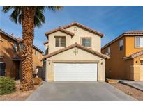 Two-story house with attached garage and desert landscaping at 4150 Pohickery Ct, Las Vegas, NV 89115