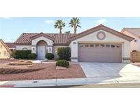 Single-story home with attractive landscaping and a two-car garage at 9921 Woodhouse Dr, Las Vegas, NV 89134