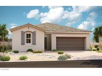 One-story home with gray shutters, brown garage door, and desert landscaping at 10209 Tumbaga St, Las Vegas, NV 89183