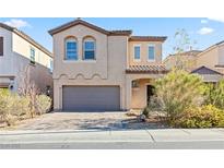 Two-story house with a gray garage door and landscaping at 1116 Strada Cristallo, Henderson, NV 89011