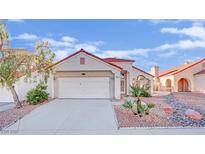 Single-story home with a two-car garage and desert landscaping at 9709 Peacock Hill Cir, Las Vegas, NV 89117