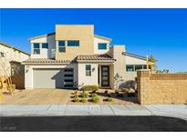 Two-story modern home with attached garage and landscaped front yard at 8224 Skye Territory St, Las Vegas, NV 89166