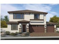 Two-story home with Spanish-style tile roof and brown garage door at 1921 Lewis Bay Ave # Lot 21, North Las Vegas, NV 89084