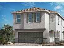 Two-story home with gray siding, gray garage door, and multiple windows at 4205 Yucca Brevi Ave, Las Vegas, NV 89139