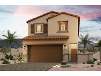 Two-story house with brown garage door and Spanish tile roof at 8658 Felker St, Las Vegas, NV 89166