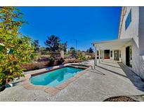 Inviting kidney-shaped pool with a spa in a backyard setting at 5236 Woodlawn Ln, Las Vegas, NV 89130