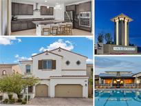 A collage of various features, including the kitchen, front exterior, community sign, and community pool at 9625 Ponderosa Skye Ct, Las Vegas, NV 89166