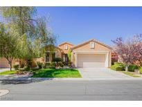 Single-story home with a two-car garage and well-manicured lawn at 36 Hunt Valley Trl, Henderson, NV 89052