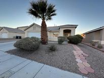 Single-story house with a palm tree and stone pathway at 3717 Seneca Highland St, North Las Vegas, NV 89032