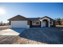 Single story home with attached garage, neutral exterior, and a well-maintained front yard at 3880 Leonard St, Pahrump, NV 89060