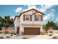 Two-story house with brown garage door, beige walls, and brown shutters at 6476 Dove Point Pl, Las Vegas, NV 89130