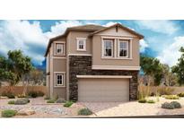 Two-story house with stone accents and a two-car garage,landscaped front yard at 6488 Dove Point Pl, Las Vegas, NV 89130