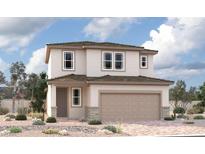 Two-story house with beige exterior, two-car garage, and landscaping at 9970 Angel Valley Dr, Las Vegas, NV 89178