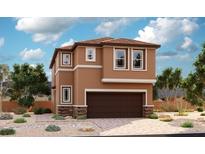 Two-story stucco home with dark brown garage door and landscaping at 6343 Ironville Dr, North Las Vegas, NV 89081