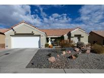 Single-story home with a landscaped front yard and attached garage at 9900 Rosamond Dr, Las Vegas, NV 89134