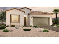 Two-story house with desert landscaping, two-car garage, and Spanish-style architecture at 63 Ibiza Lake Dr, Henderson, NV 89011