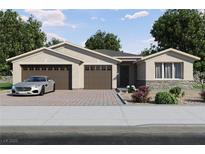 New single-story home with three-car garage and attractive landscaping at 8316 Broad Peak Dr, Las Vegas, NV 89131