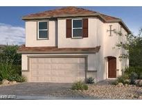 Two-story house with brown roof, attached garage, and landscaping at 9156 Benton Woods St, Las Vegas, NV 89113