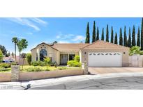 Single-story home with a two-car garage and landscaped front yard at 9101 Dolphin Cove Ct, Las Vegas, NV 89117