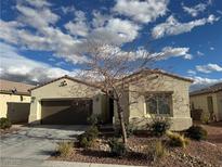 Charming single-story home with desert landscaping, covered entry, and attached two-car garage at 4399 S Laurel Ln, Pahrump, NV 89061