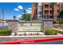 Welcome to Park Avenue Condominiums, featuring lush landscaping and a stately entrance sign at 19 E Agate Ave # 307, Las Vegas, NV 89123